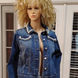 Brand New Pearl Embellished Denim Jacket